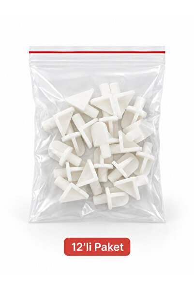 Mabs Tech 12'li Plastik Raf Pimi Braket - 5 mm Dolap ve Mobilya Raf Tutucu Beyaz (3D PLA Baskı)