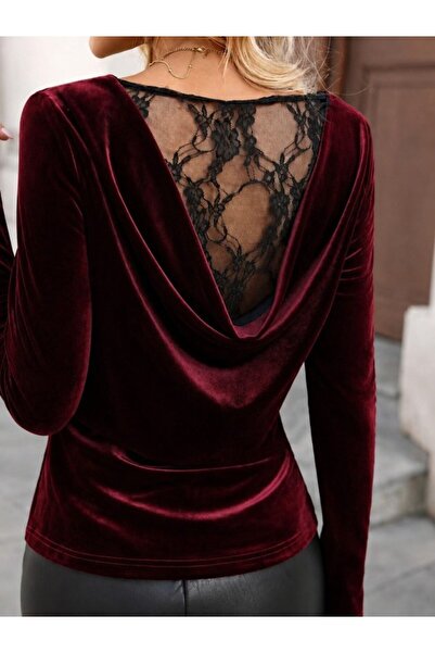 DRESSIFY WOMEN’S FASHION Bluză de damă din catifea cu mânecă lungă, guler Deg...
