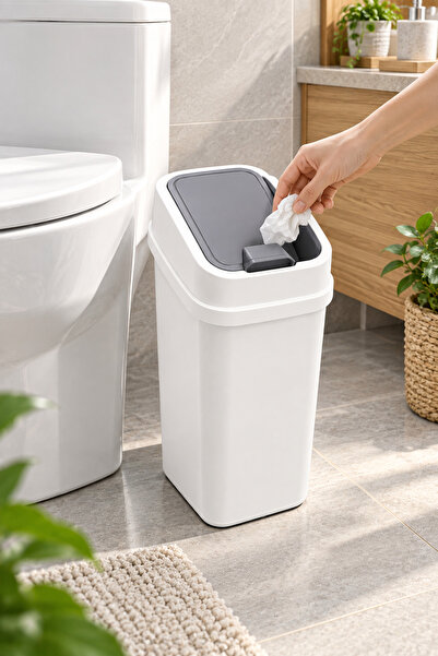Funny Life 10 Litre Çift Yönlü Açılır Kapaklı Çöp Kovası – Mutfak, Banyo ve Ofis İçin Dar Slim Plastik Çöp Kutusu