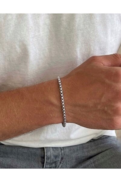CEVHERİN Gümüş Renkli Erkek Zincir Bileklik, Minimalist Şık Tasarım, Günlük K...