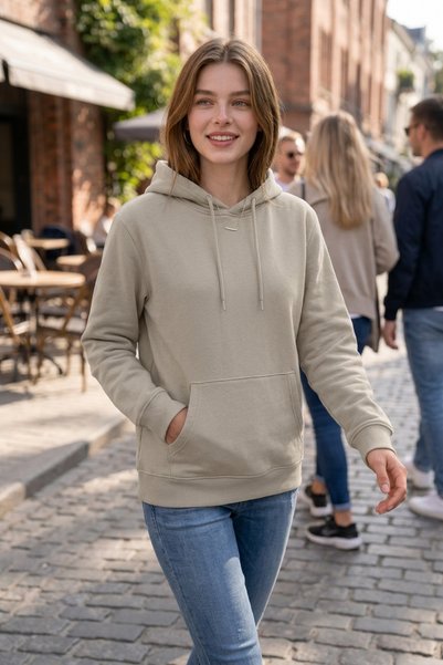 STRAVON Women's Stone Winter 3-Strand Fleece Hooded Oversize Sweatshirt with Kangaroo Pocket