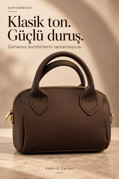 Genel Markalar Kadın Dokulu Çift Saplı Fermuarlı El Çantası