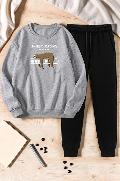uyguntarz Unisex Energy Loading Printed Crew Neck Sweatshirt - 2-Piece Tracks...