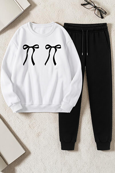 uyguntarz Unisex Leopard Patterned Ribbon Printed Crew Neck Sweatshirt - 2-Pi...