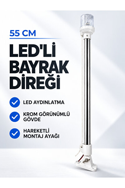 40 cm LED Aydınlatmalı Krom Bayrak Direği