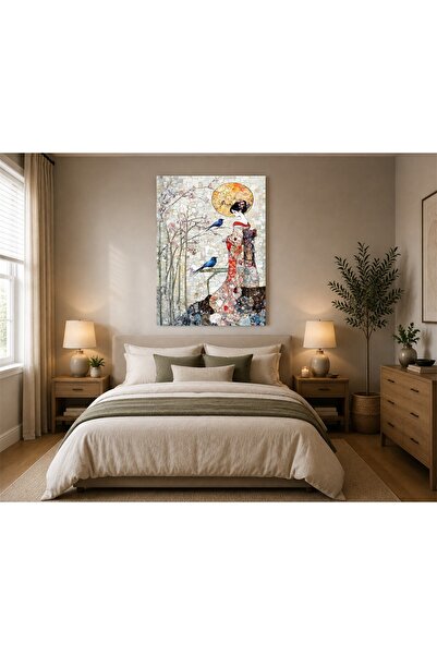 roselight store Modern Sanat Kadın Görseli Japon Kıyafetli Yağlı Duvar Dekoru...