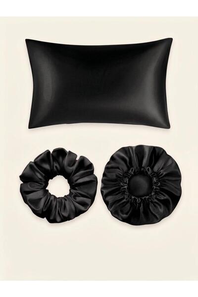 meriyhome Saten 50x70 cm 1 Adet Yastık Kılıfı + Saç Bonesi + Saç tokası