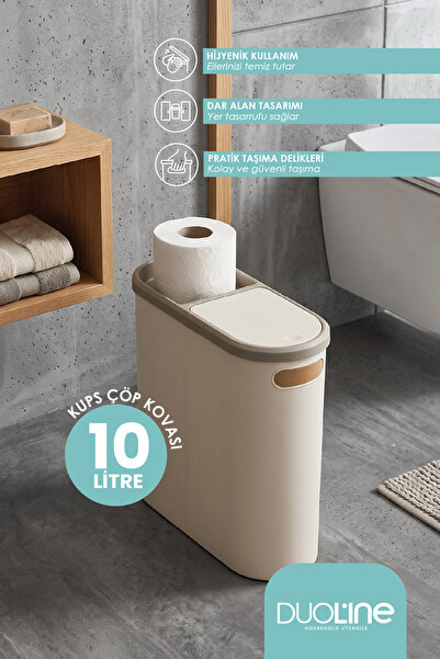 DUO LİNE HAUSEHOLD UTENSİLS Vera 10L Peçetelikli Bas Aç Çöp Kovası-Banyo,Mutf...