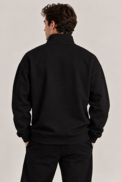 Jooy Boston Baskılı Dik Yaka Yarım Fermuarlı Sweatshirt