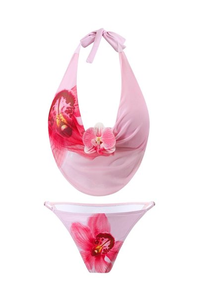 Girlsavm Pink Flowery Bikini and Skirt Pareo Set