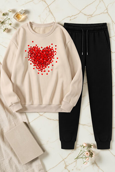 uyguntarz Unisex Tiny Hearts Printed Crew Neck Sweatshirt - 2-Piece Tracksuit...