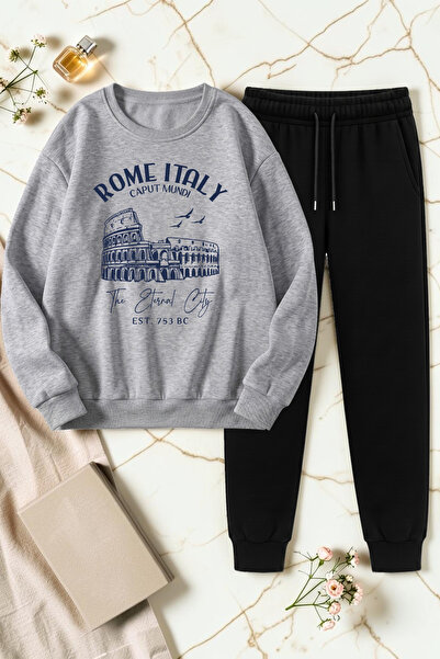 uyguntarz Unisex Rome Italy Printed Crew Neck Sweatshirt - 2-Piece Tracksuit Set