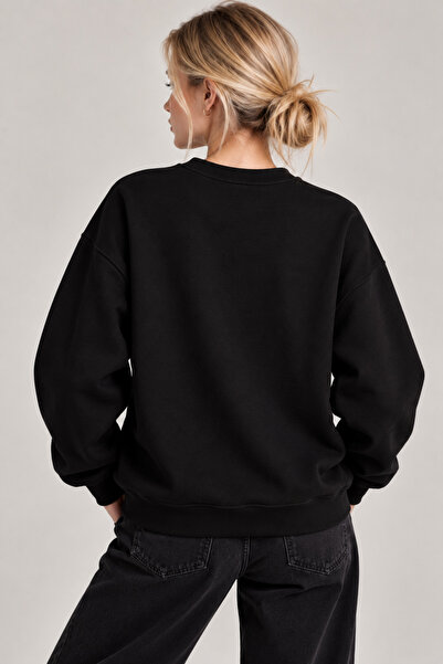 Jooy Rusça Minimal Yazı Tasarım Bisiklet Yaka Kadın Sweatshirt