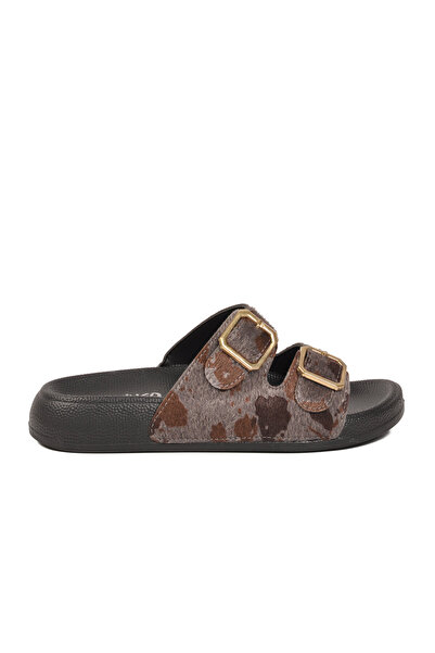 AYK'S Black Adjustable Double-Strapped Leopard Patterned Comfortable Sole Wom...