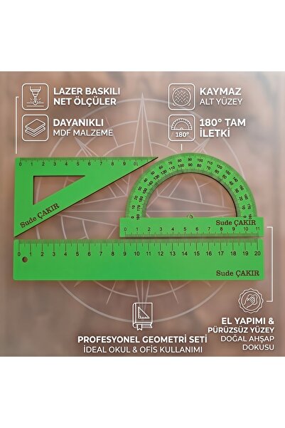 Ahşap Cetvel İletki gönye seti, Turuncu cetvel, Okul malzemeleri, kırtasiye