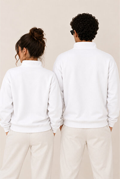 Jooy Ateş ve Su Baskılı Yarım Fermuarlı Dik Yaka Sweatshirt Sevgili Çift Kombini 2'li Set