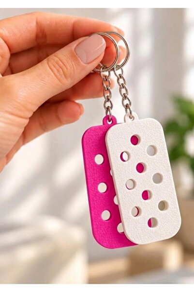YLDZ White and Pink Special Design Keychain Set of 2 Perforated Model Gift Accessory