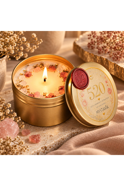 520 Aşk & Çekim Temalı Soya Mum | Kristalli Dekoratif Aromaterapi Mum