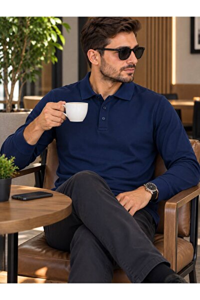 EST Boutique Erkek Uzun Kollu Polo Yaka Pamuklu Penye