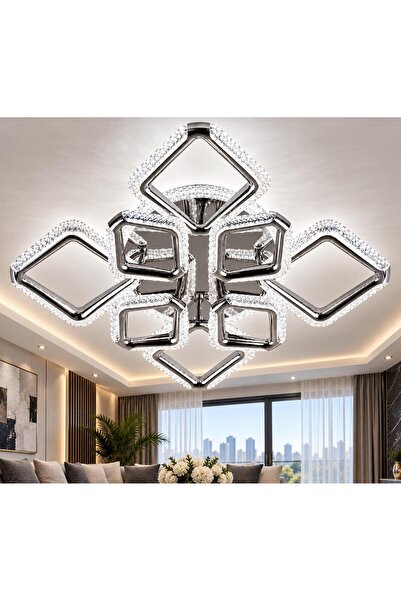 Lumera Lighting elmas 8’li krom 3 renk ışık özellikli modern avize.