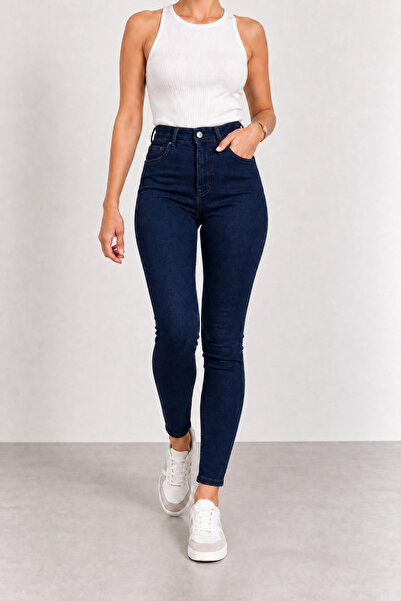 TRUEJNS Leila Lacivert Skinny Esnek Darpaça Likralı Denim Jean Kot Pantolon