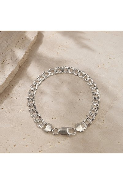 Ahamelia Jewelry 925 Ayar Gümüş Kalem İşlemeli Gurmet Zincir Erkek Bileklik