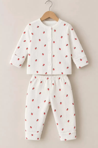 miyrem 3-12 Months Strawberry Printed Combed Cotton Baby Pajama Set with Snap...