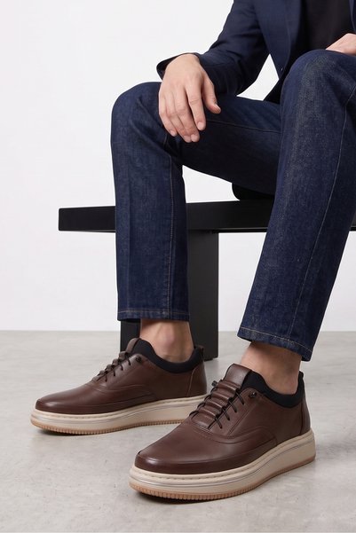 LUSIVE 100% Genuine Leather Brown Elastic Comfortable Casual Men's Shoes Luass30Al0068