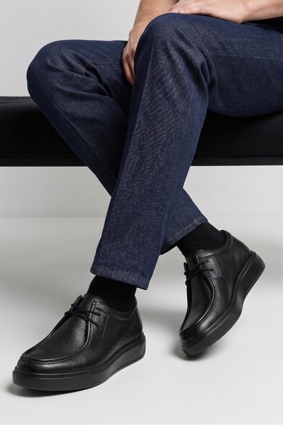 LUSIVE 100% Genuine Leather Black Lace-Up Comfortable Casual Men's Shoes Luass30Al0066