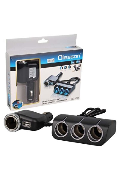 Olesson 1528 12-24V Tek USB Girişli 120W 80cm Kablolu 3'LÜ Araç Çakmak Çoklayıcı