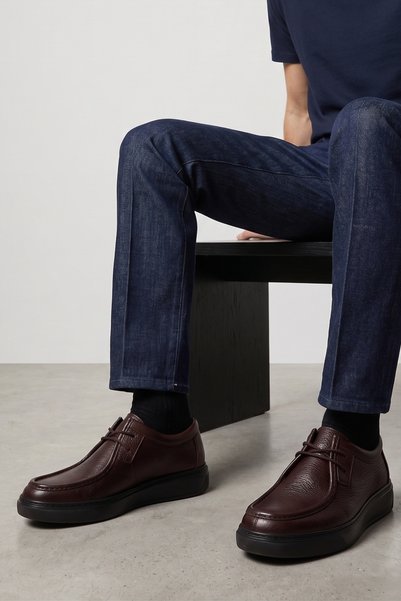 LUSIVE 100% Genuine Leather Brown Lace-Up Comfortable Casual Men's Shoes Luass30Al0066