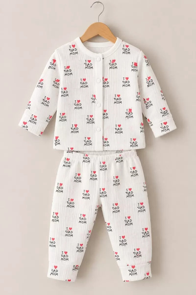 miyrem 3-12 Months I Love You Printed Combed Cotton Baby Pajama Set with Snap...