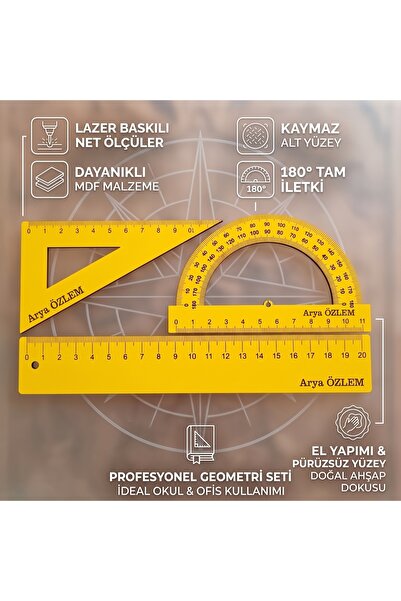 Ahşap Cetvel İletki gönye seti, Turuncu cetvel, Okul malzemeleri, kırtasiye