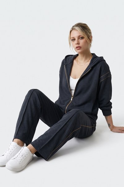 Purpleclo Women's Smoked Modal Soft Touch Stripe Detailed Sporty Stylish Top ...