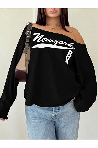 OVER HEAD Kadın Newyork Bx Baskılı Kayık Yaka Oversize Sweatshirt