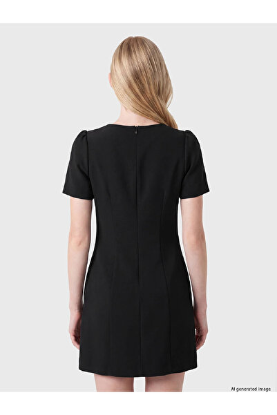 LC Waikiki Xside Black Balloon Sleeve Waist-Slit Mini Dress