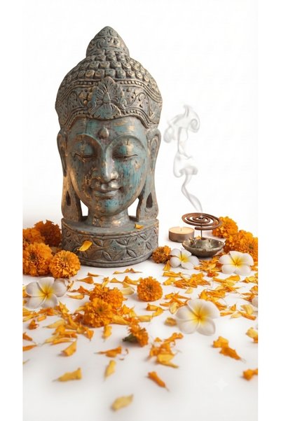 Tual Hobi Sanat El Boyaması Buda Heykeli 50x35 cm Dekoratif Heykel Biblo Ev Ofis Dekorasyonu