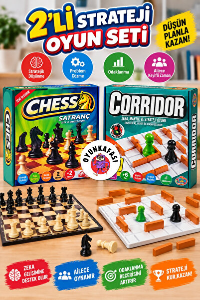 OYUNKAFASI Set of 2 Wooden Chess and Corridor Strategy Games – Brain Teaser, ...