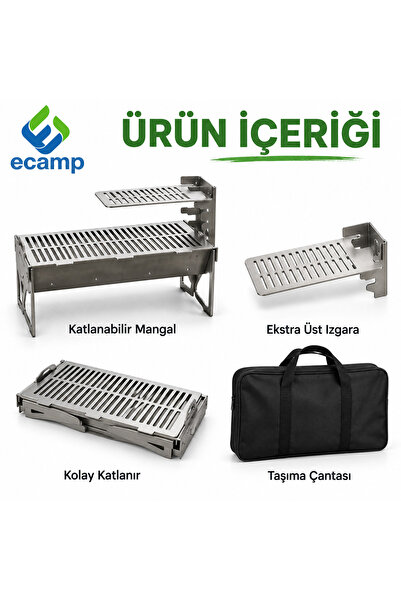 Genel Markalar E-Camp Katlanabilir Kamp Mangalı – 50 x 32 cm | 20 cm Yüksekli...