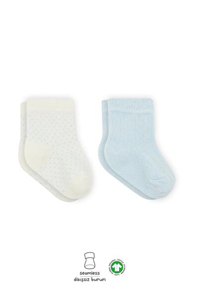 Bistyle Puan Derby Combed Cotton Socks 2Li 10103 Blue Ecru