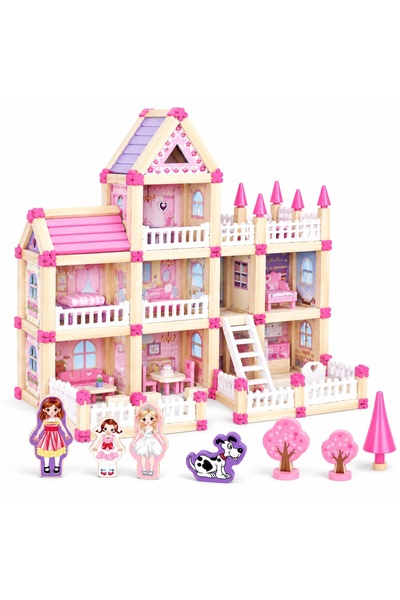 A Toy A Dream Ξύλινο Σετ Κατασκευής Σπίτι Πριγκίπισσας, 298 κομμάτια, με φιγο...