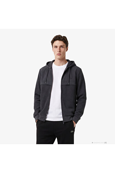 Lacoste Erkek Regular Fit Kapüşonlu Koyu Gri Sweatshirt