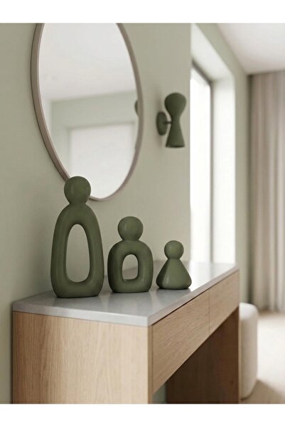 Aura Family Minimalist Dekoratif Heykel 3'lü Set | El Yapımı Modern Biblo | Mermer Tozu & Çimento Kompozit Salon ve Ofis Dekoru