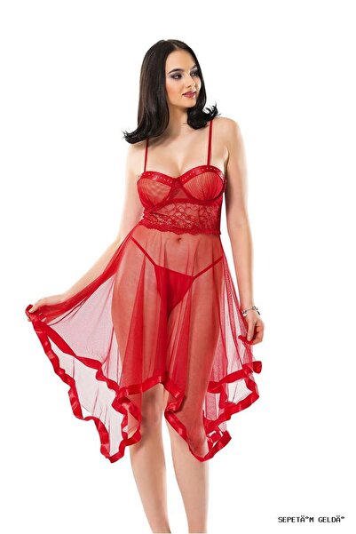 Sistina Spt-Gld Red Petli Tulle Chiffon Nightgown - 229 - (223500) Size S