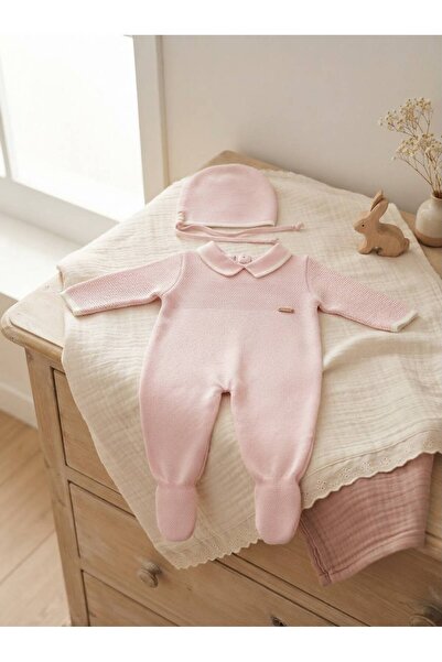 ZeZe Kid Bebek %100 Organik Cotton Pembe Tulum Şapka 2'li Set