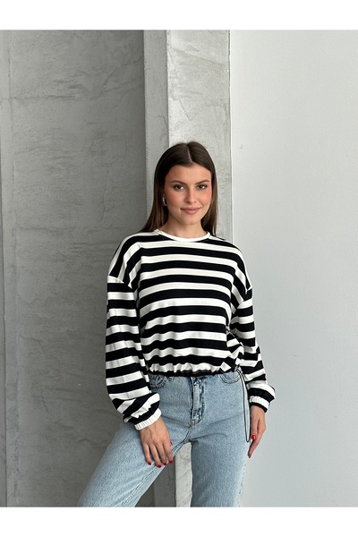 Rabi Shine Women's Stoper Detailed Striped Blouse