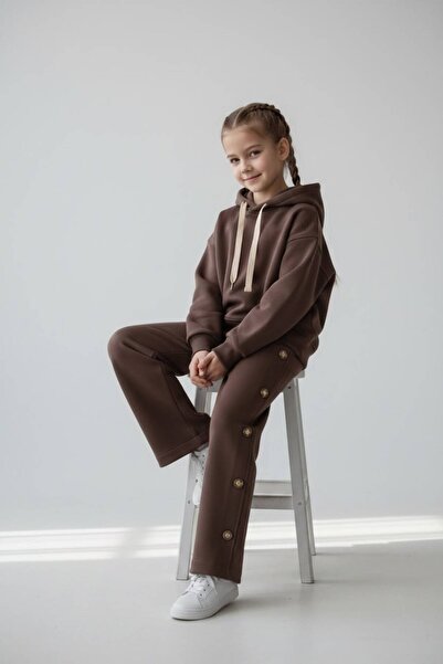 Generic Brand Girl's Side-Buttoned Tracksuit Set, Hooded Top and Bottom Set, ...