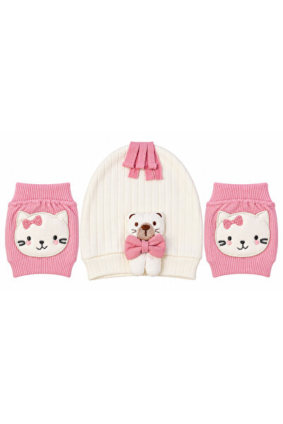 casa nexa Baby Teddy Bear Hat and Knee Protector Set 2 Piece Cat Pattern Craw...