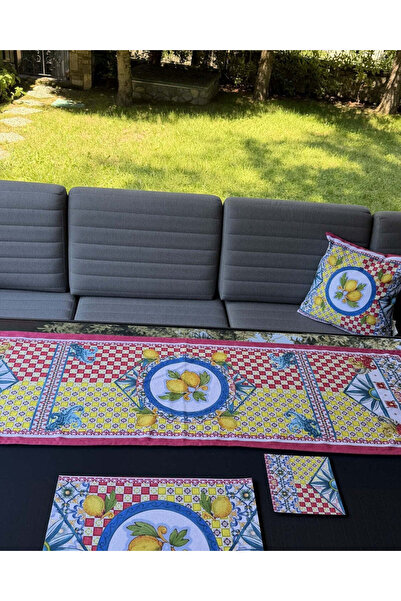 LAMUA HOME Limoncello Desenli 6 Kişilik Sunum Seti Runner Supla Bardak Altlığ...