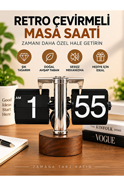 VEROXA Adm4 Uçak Tasarımlı Retro Flip Masa Saati – Sessiz Çalışan Dekoratif S...